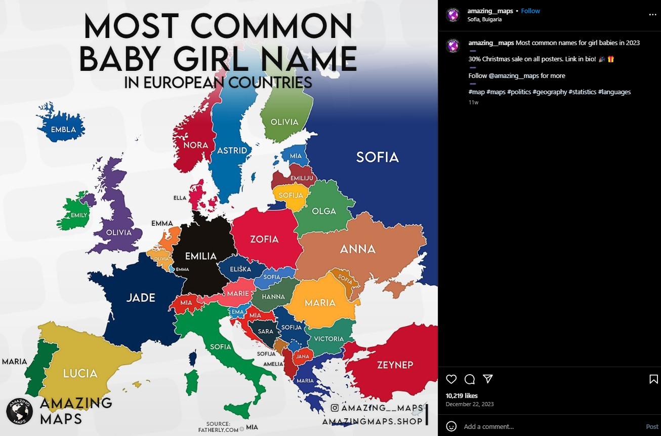 What are the most popular boys and girls names in Europe?